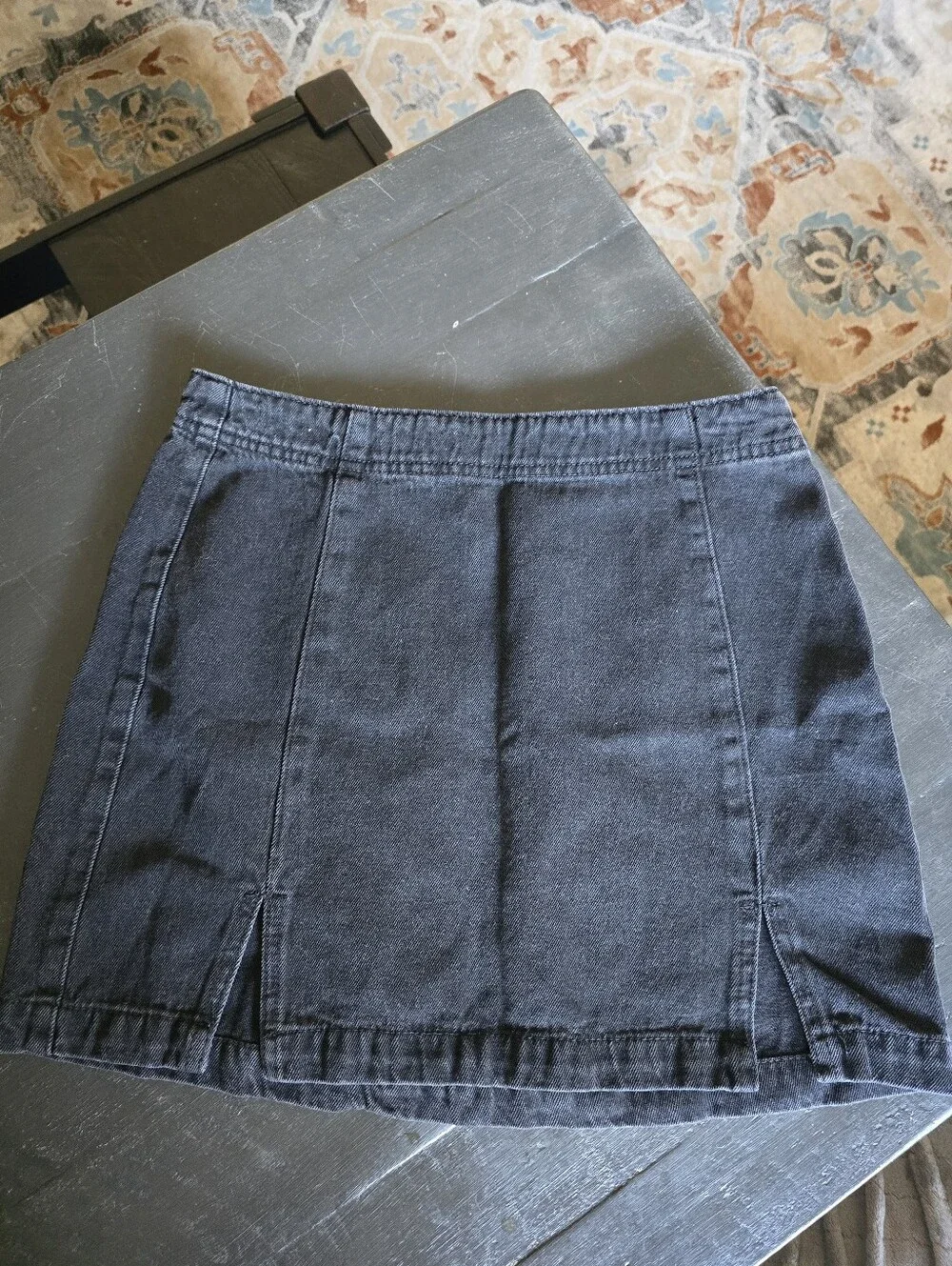 Indigo Rising. Black Denim Mini Skort with Front Slit